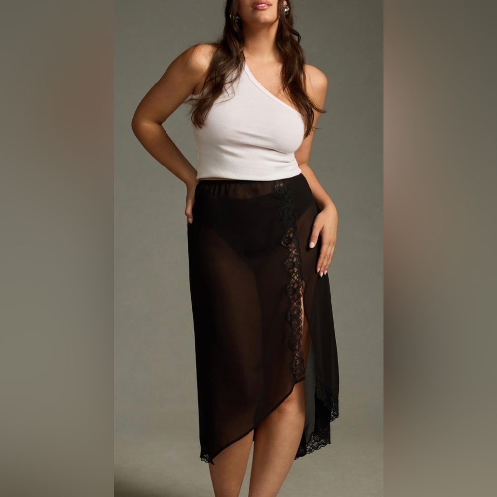Anthropologie Sheer Asymmetrical Skirt Slip M